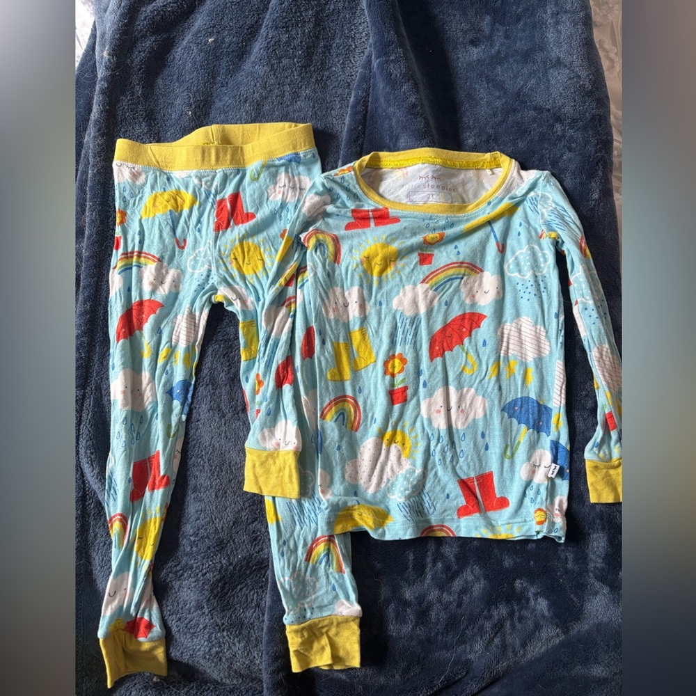 Little Sleepies Blue Pajama Set with Rainbow and Cloud Prints